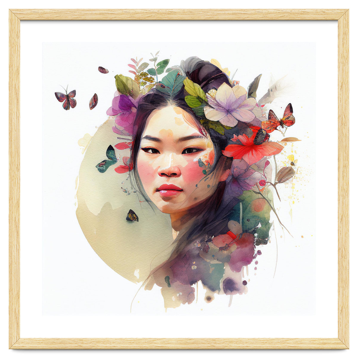 Watercolor Floral Asian Woman #3