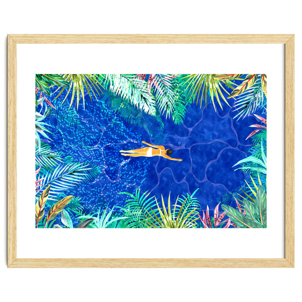 Tropical Jungle Pool | Forest Pop of Color Botanical | Travel Wild Plants Eclectic Watercolor Swim