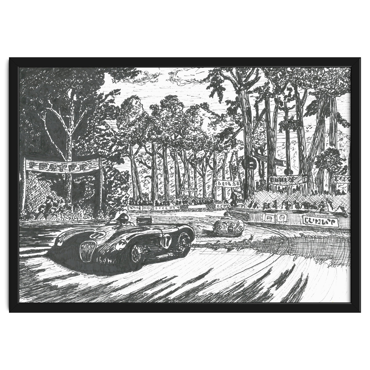Jaguar C-Type Classic Le Mans Ink Drawing