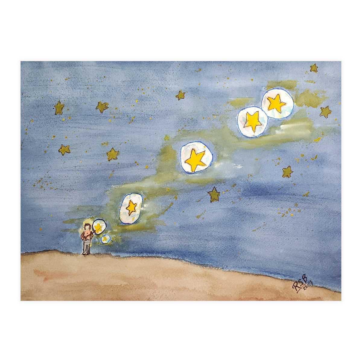 He Dipped the Bubble Wand, Waved his Arm, and Filled the Sky With Stars (Print Only)