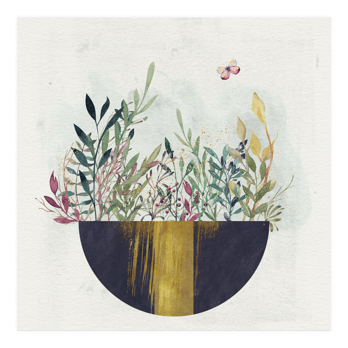 Flowers and leaves in a simple basket (Print Only)