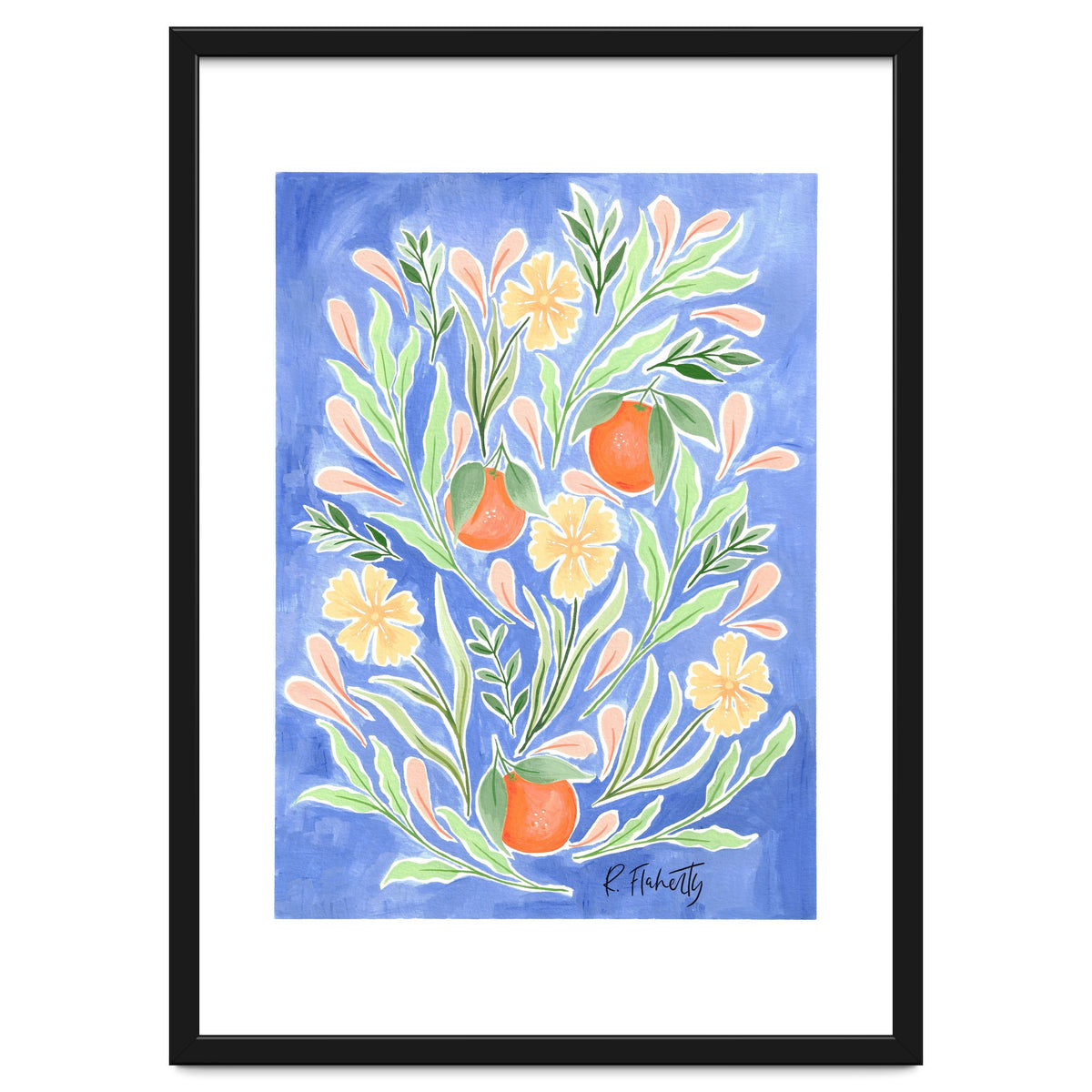 Wild Orange FLoral | Cobalt Blue