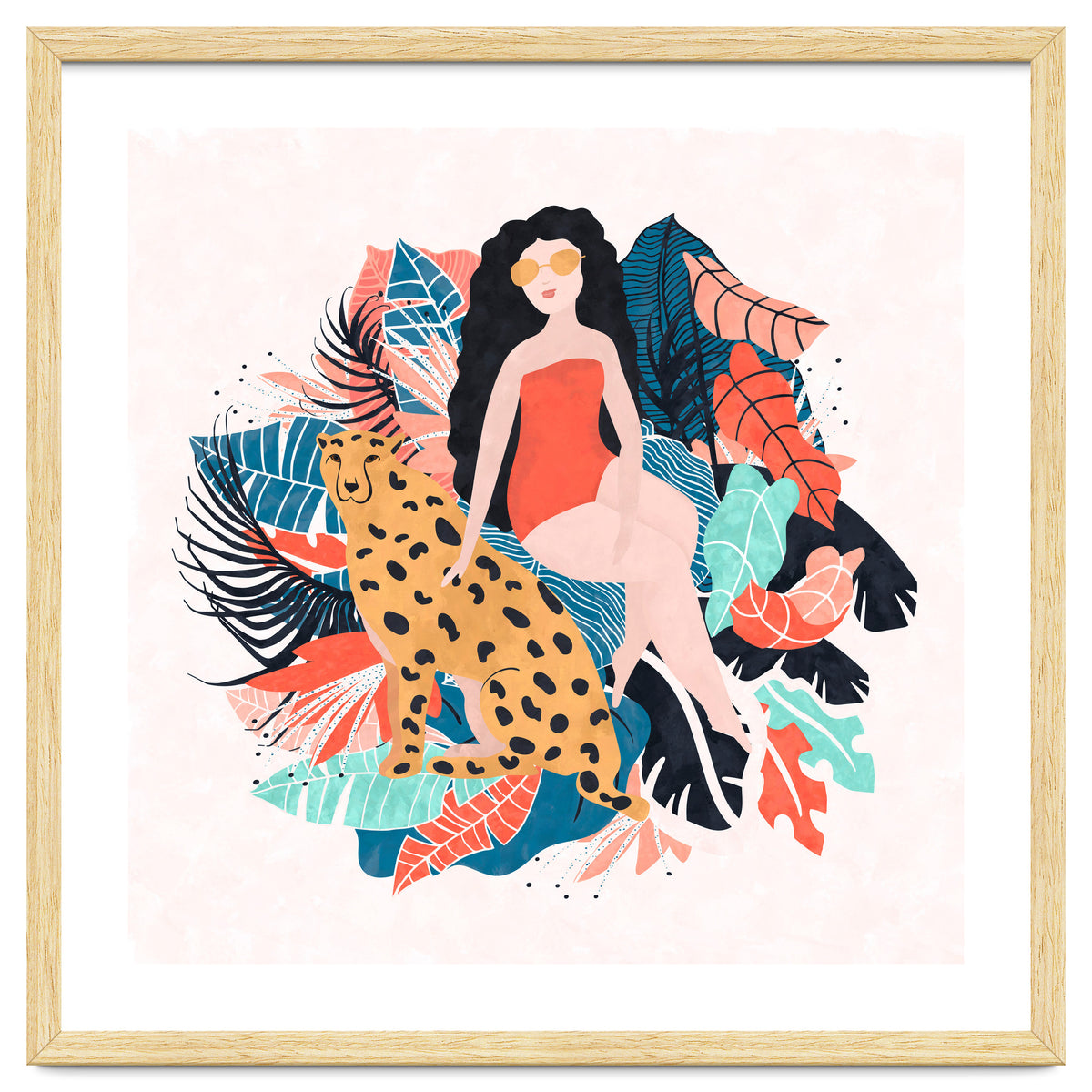 Black Hair Tropical Girl With Cheetah