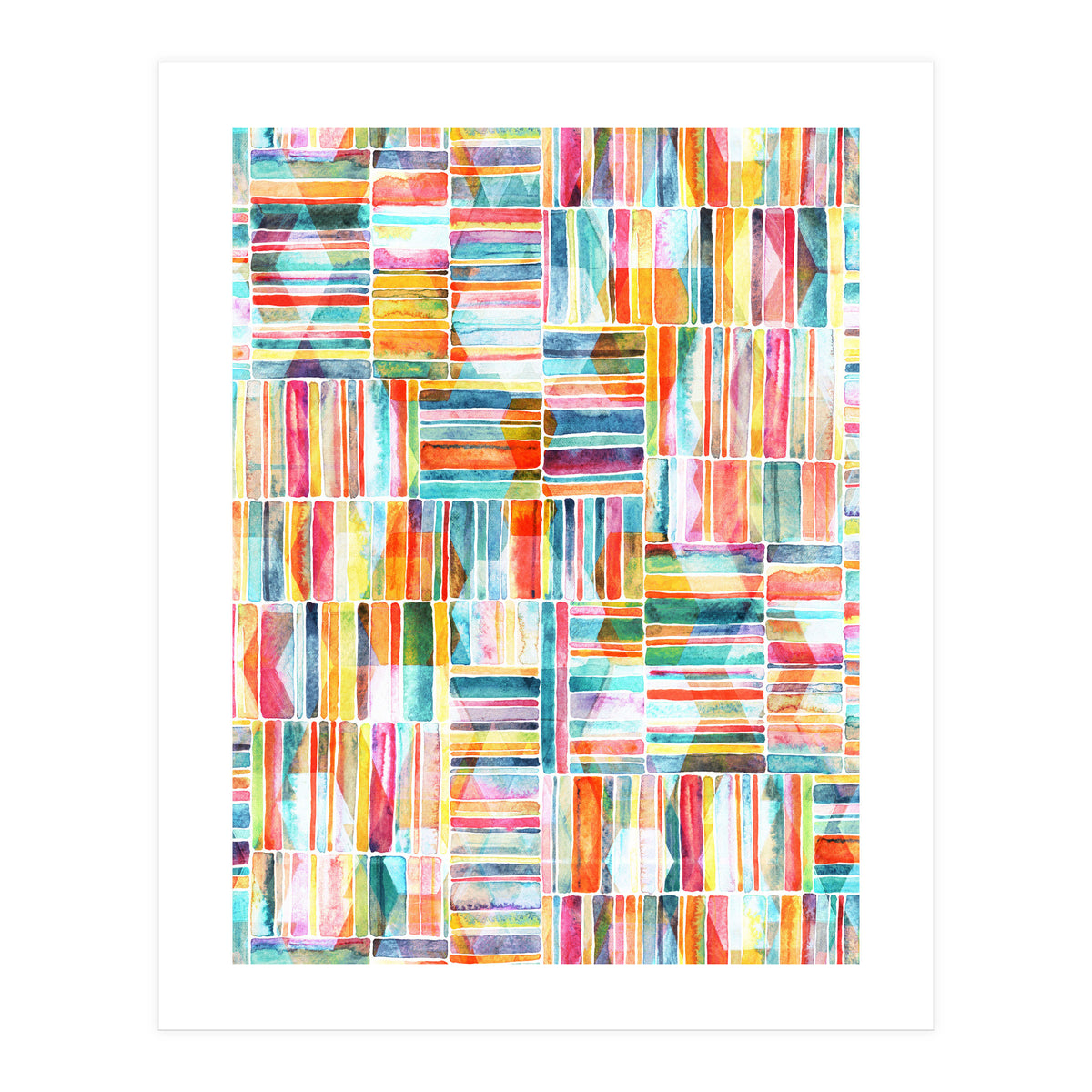 Summer Pastel Geometric and Striped Abstract on white (Print Only)