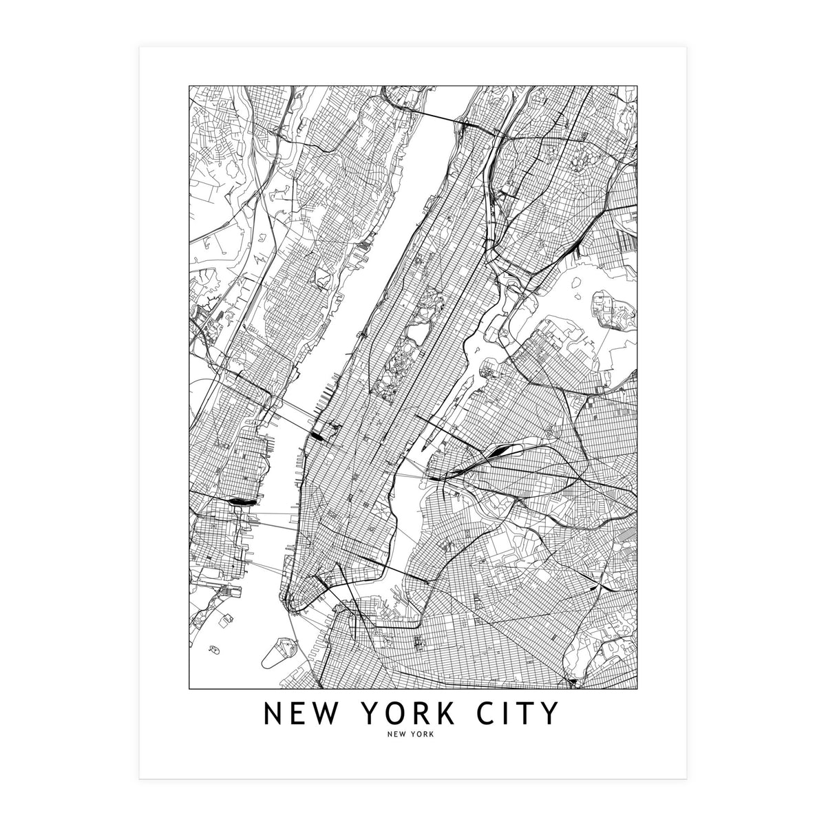 New York City White Map (Print Only)