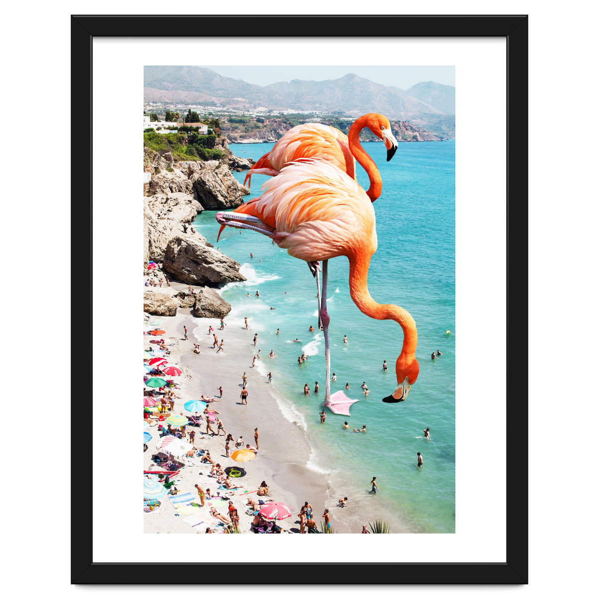 Flamingos on the Beach, Wildlife Surrealism Birds, Nature Flamingo Fantasy Beach Summer Photography