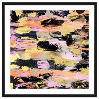 Modern Abstract Black Pink Salmon Gold Acrylic Brushstrokes Paint