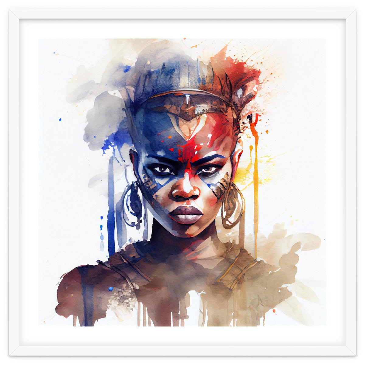 Watercolor African Warrior Woman #1