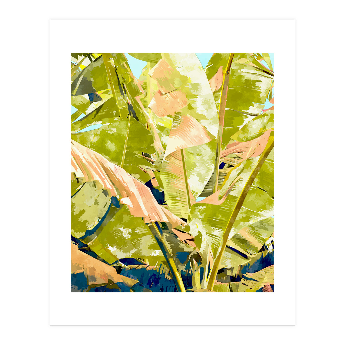Blush Banana Tree, Tropical Banana Leaves Painting (Print Only)