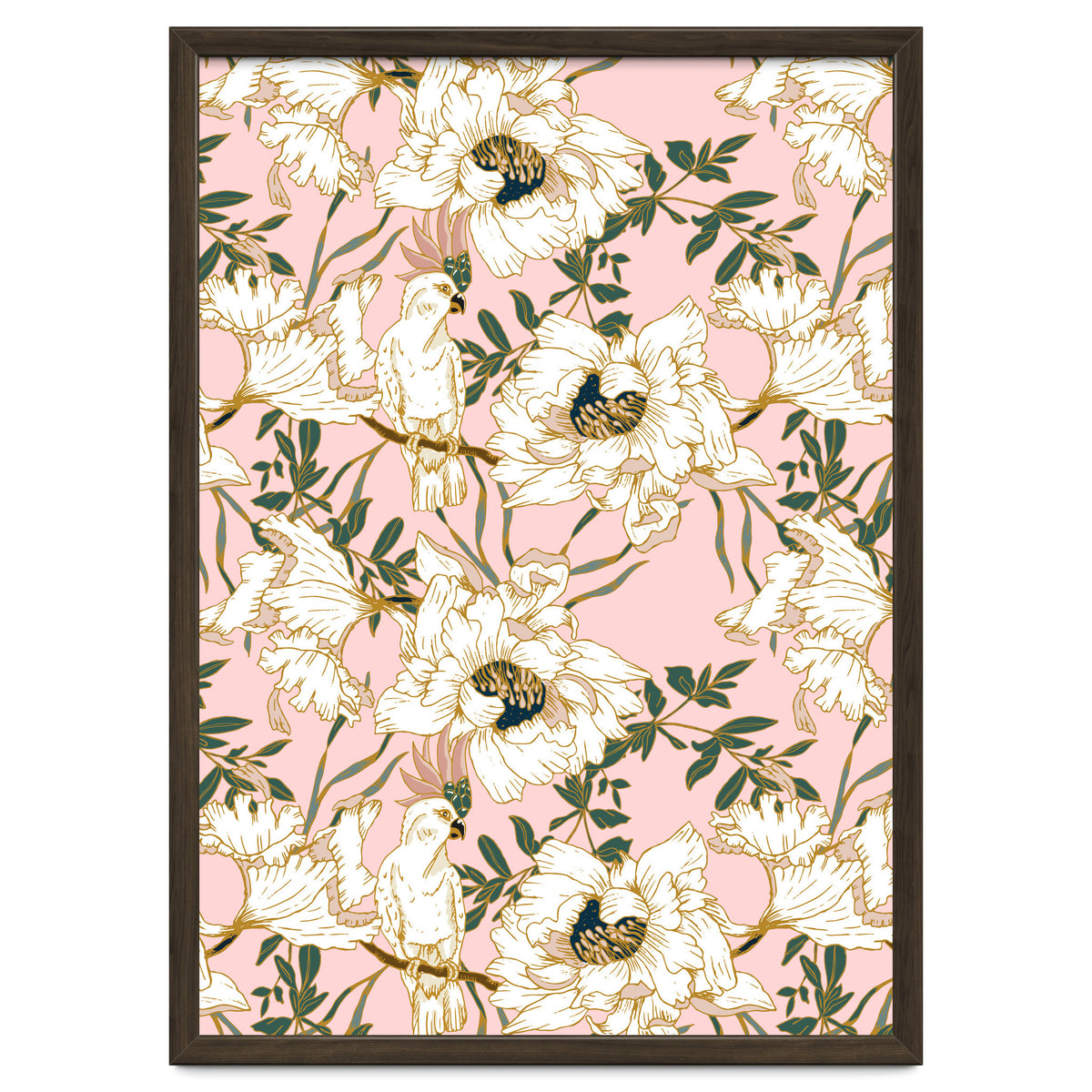 Exotic birds on flowers