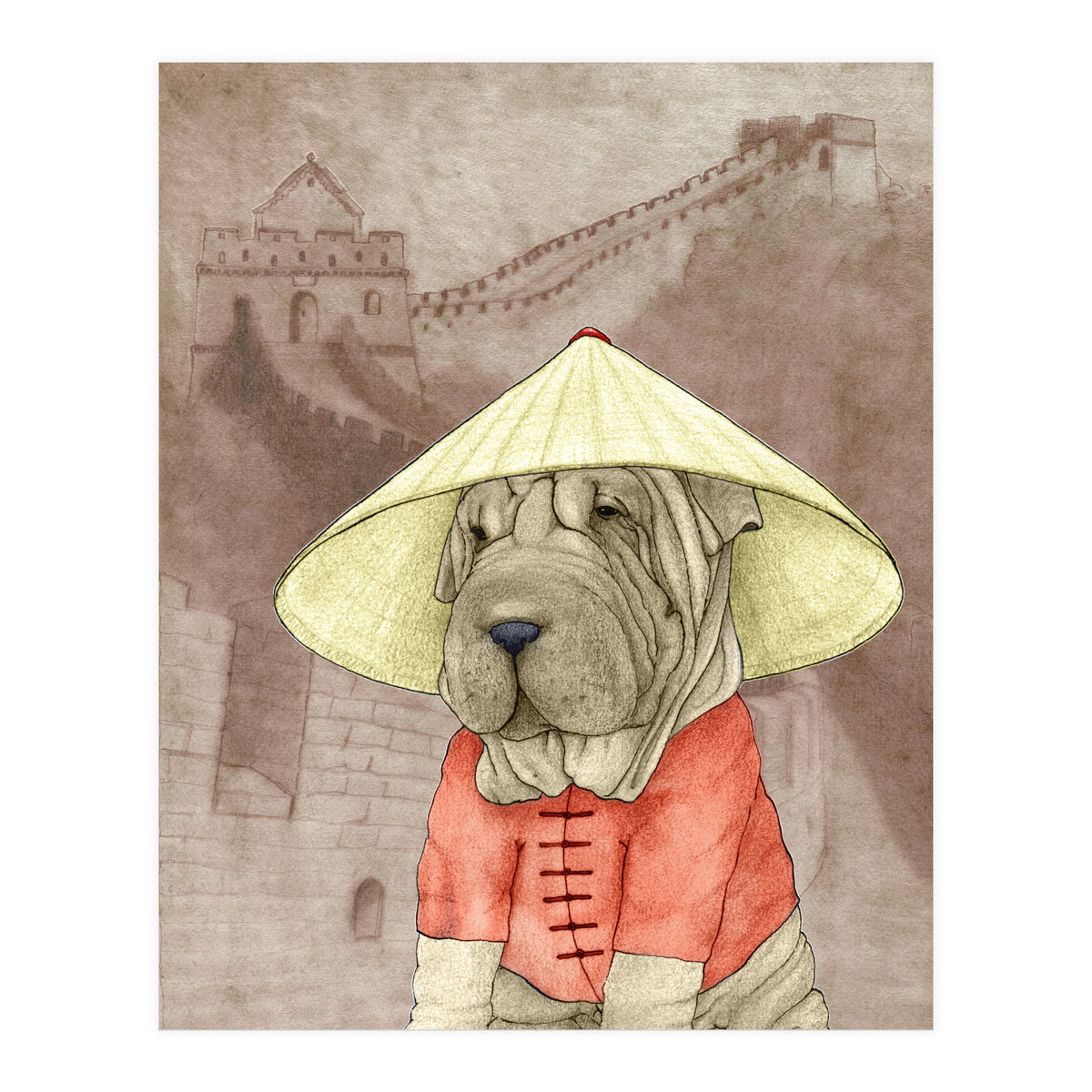 Sharpei With The Great Wall (Print Only)
