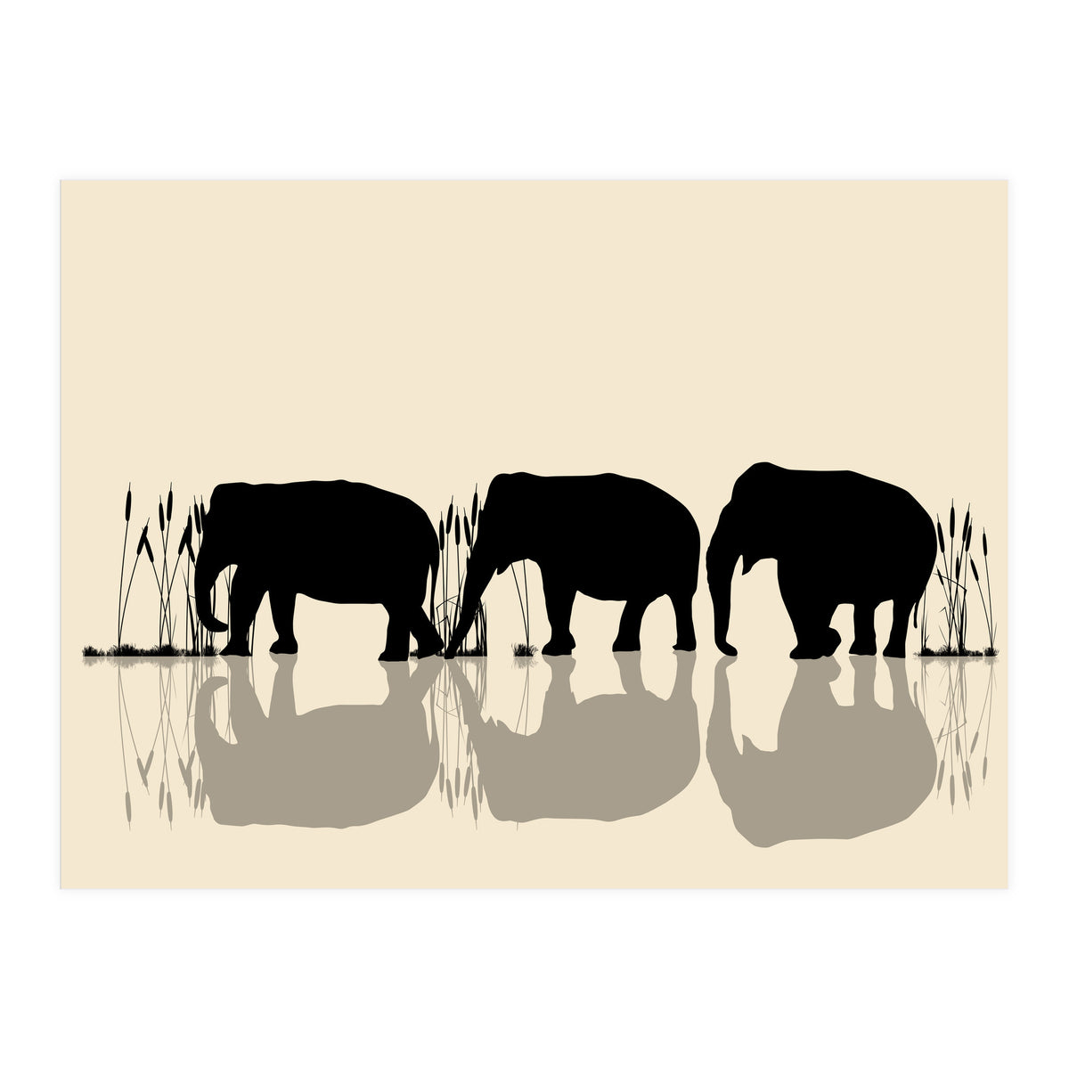 Elephants Crossing Water (Print Only)