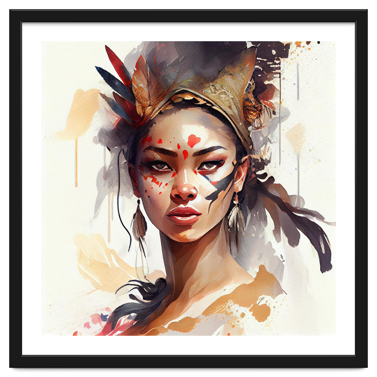 Watercolor Floral Indian Native Woman #7