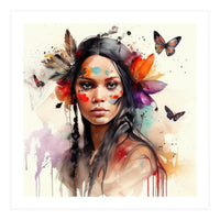 Watercolor Floral Indian Native Woman #6 (Print Only)