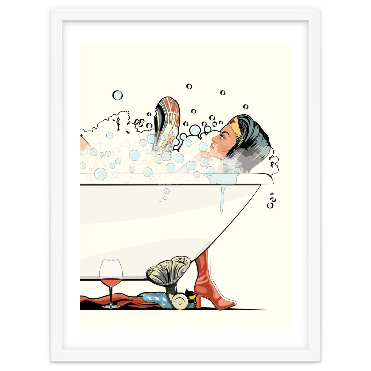 Wonder Woman in the Bath, funny Bathroom Humour