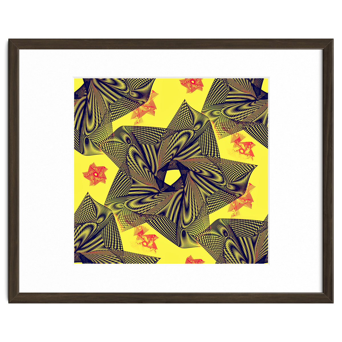 Black flowers on yellow background.