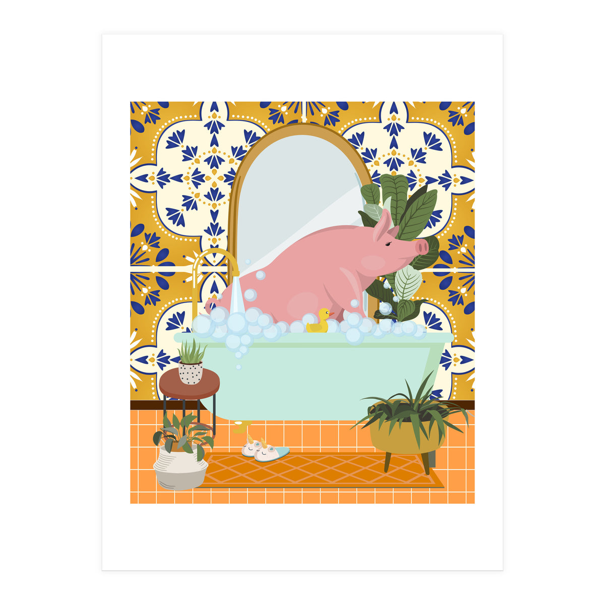 Piggie Bathing in Moroccan Style Bathroom (Print Only)