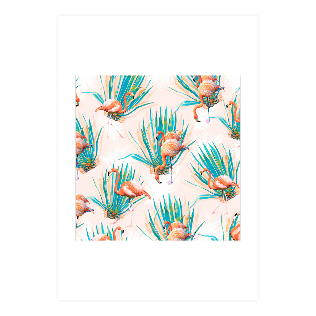 Anaglyph Flamingos with cactus (Print Only)