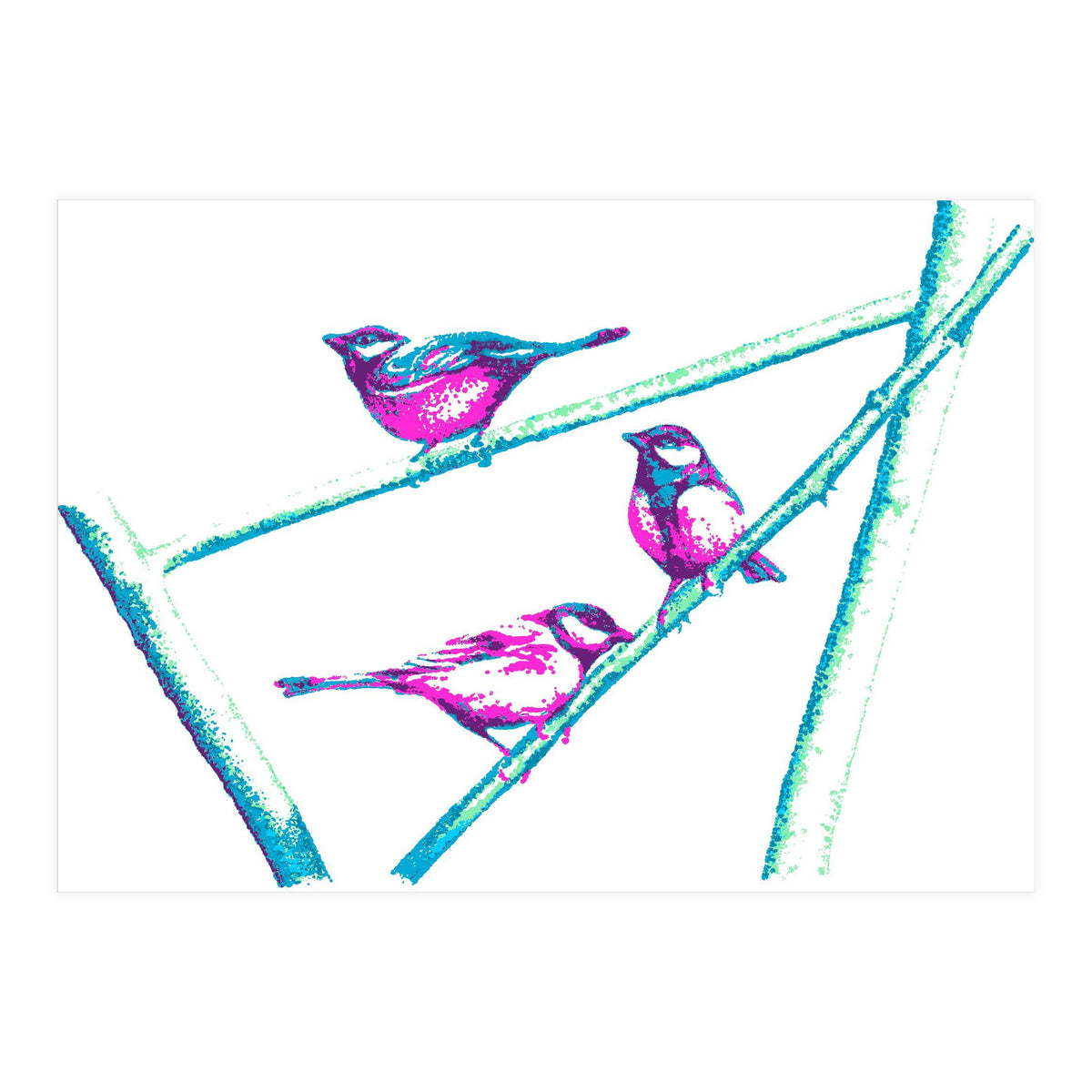 Garden Birds On A Branch (Print Only)
