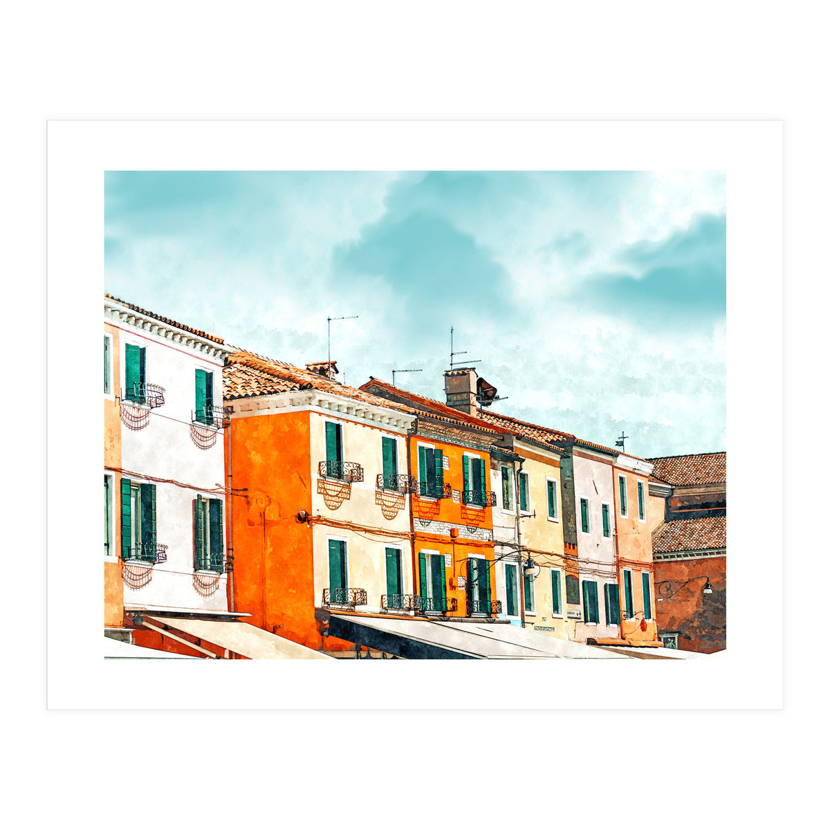 Burano Island | Colorful Patel Architecture Building | Watercolor Travel Painting (Print Only)