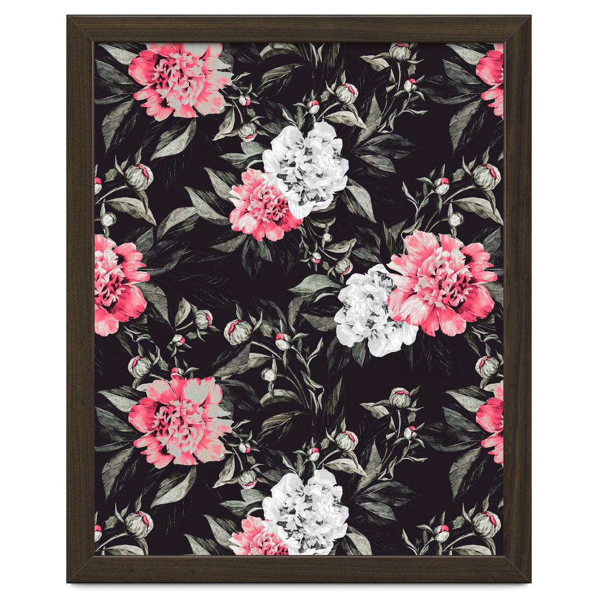 Floral pink - black & white dark