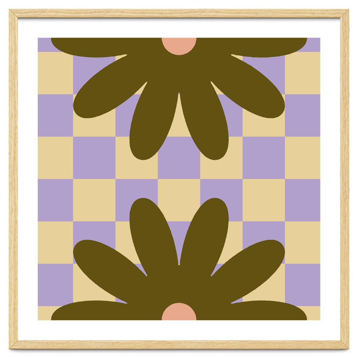 Retro Geometric Simple Flower on Checkerboard