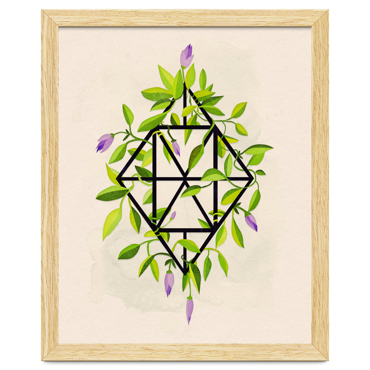 Geometric frame with leaves and flowers