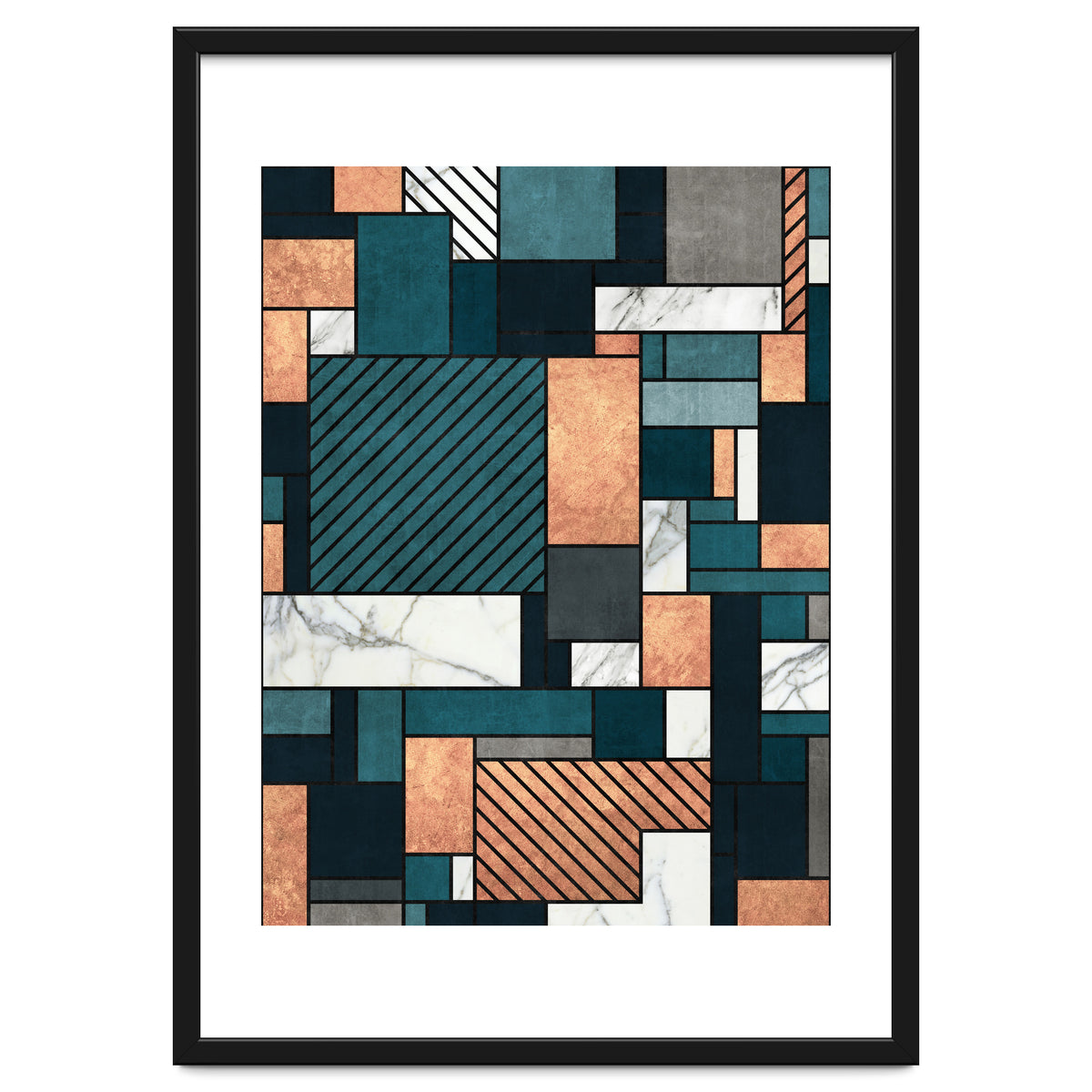 Random Pattern - Copper, Marble, and Blue Concrete