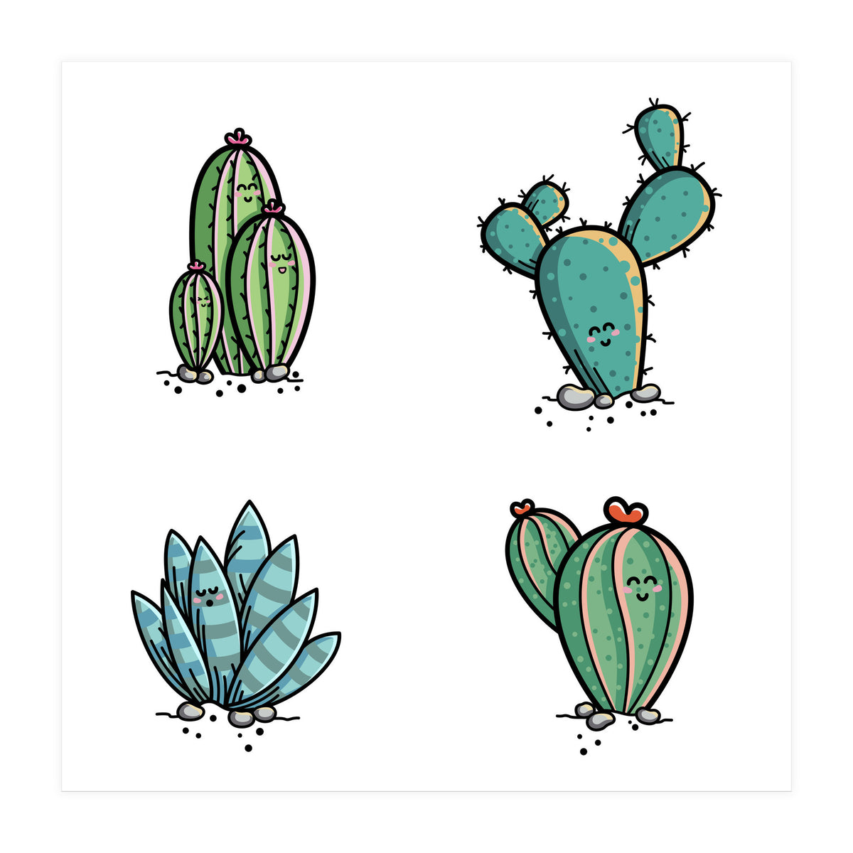 Kawaii Cute Cacti Desert Plants (Print Only)