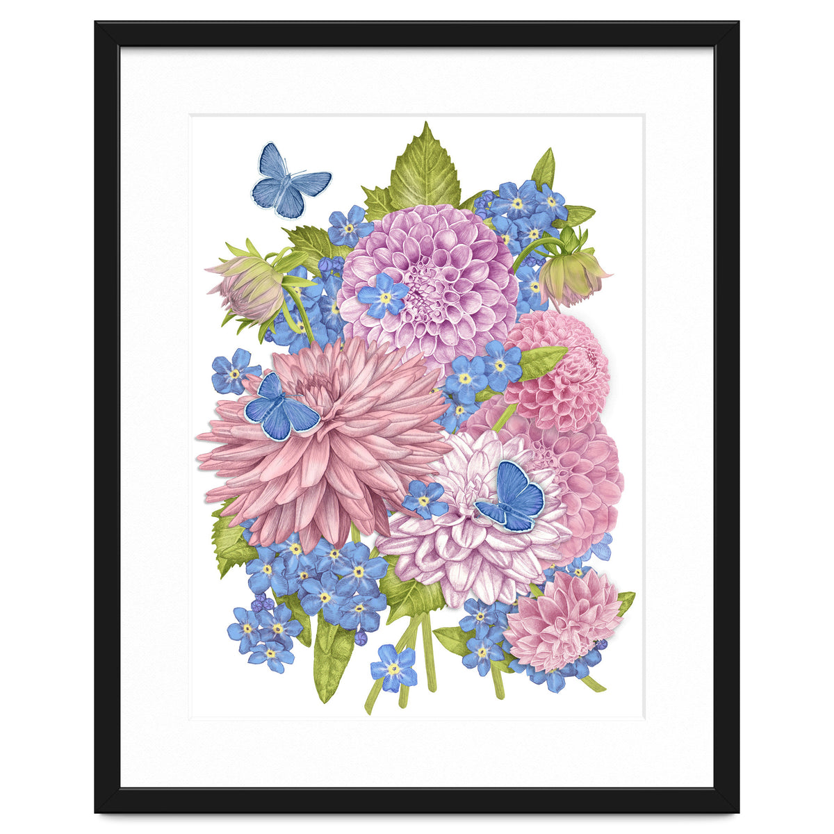 Pink Flowers and Butterflies