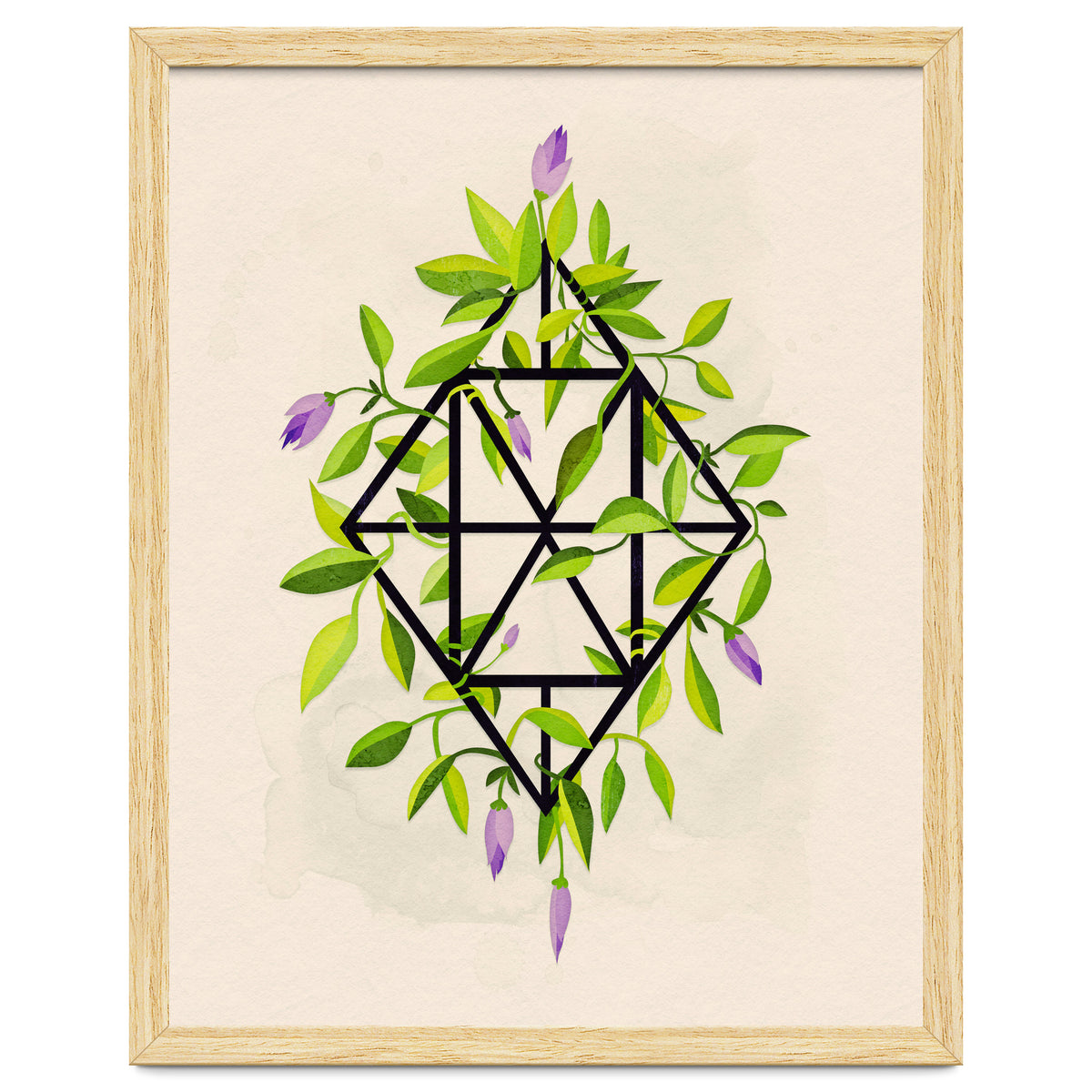 Geometric frame with leaves and flowers