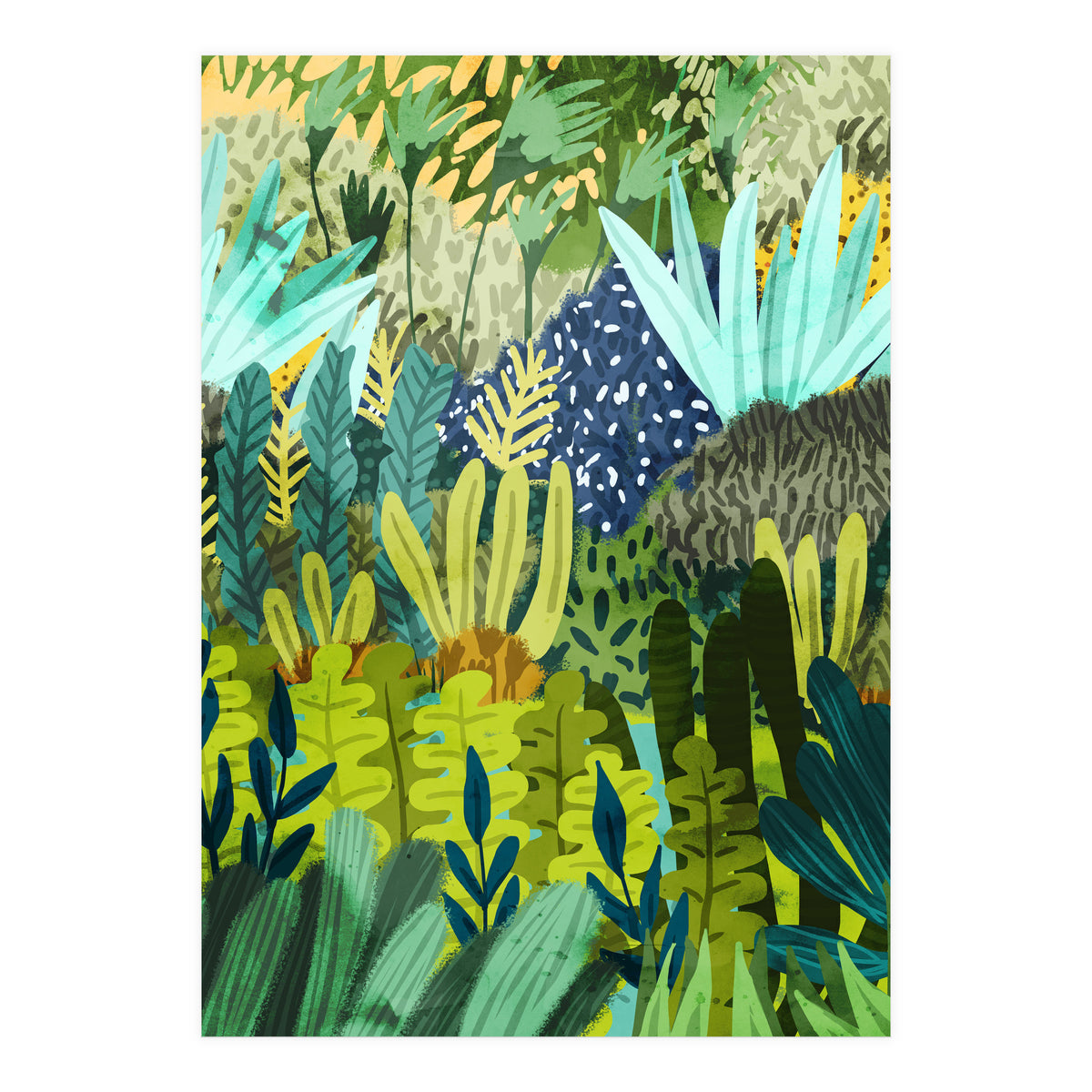Wild Jungle Painting, Forest Dark Botanical Nature, Plants Tropical Eclectic Modern Illustration (Print Only)