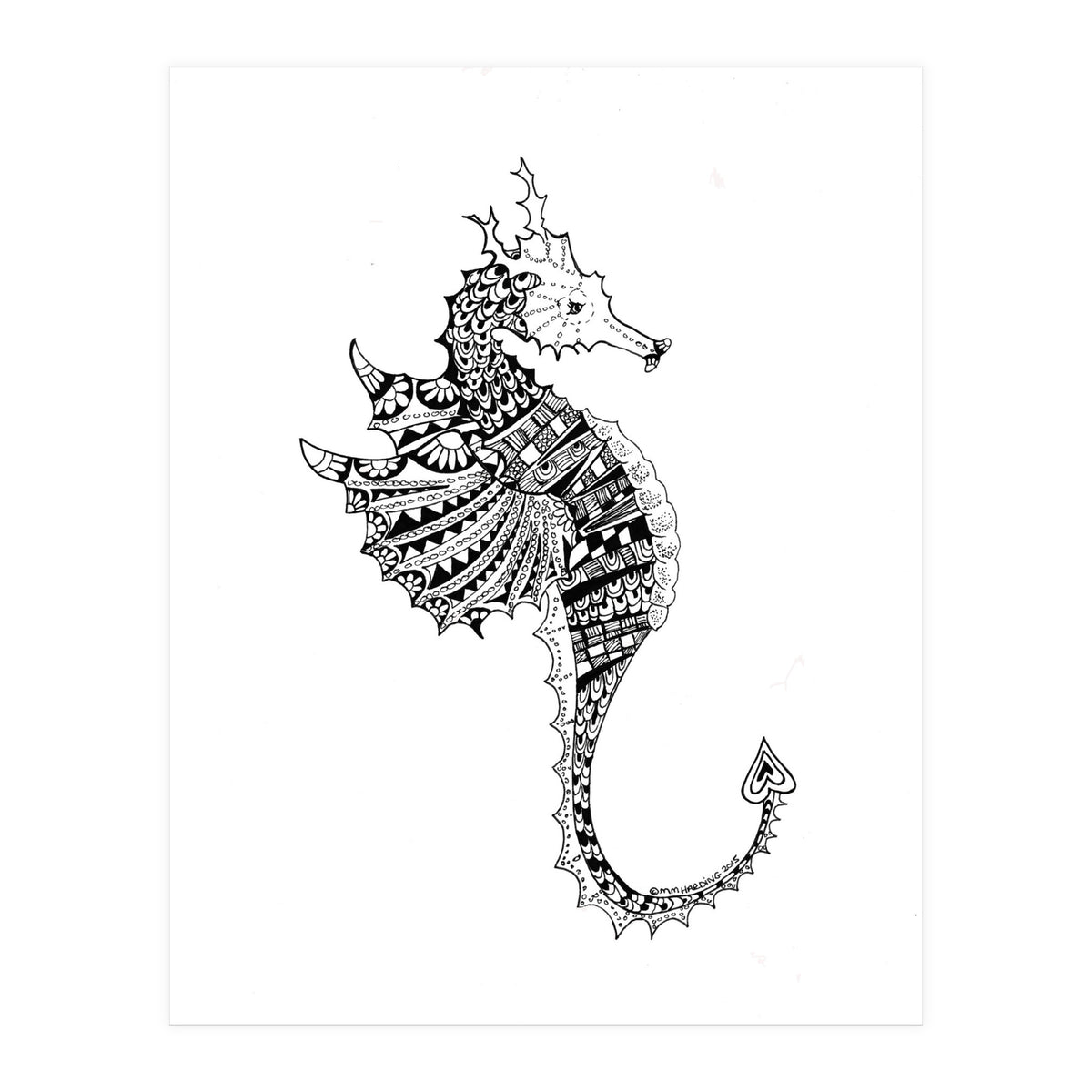Seahorse Dragon Zen Doodle  (Print Only)