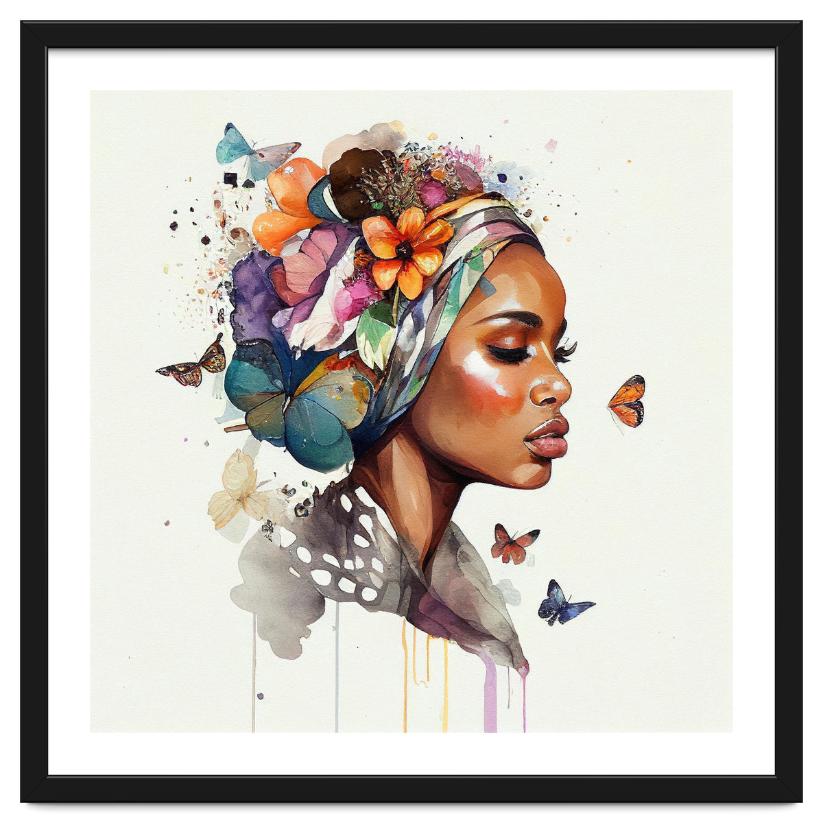 Watercolor Floral Muslim African Woman #3