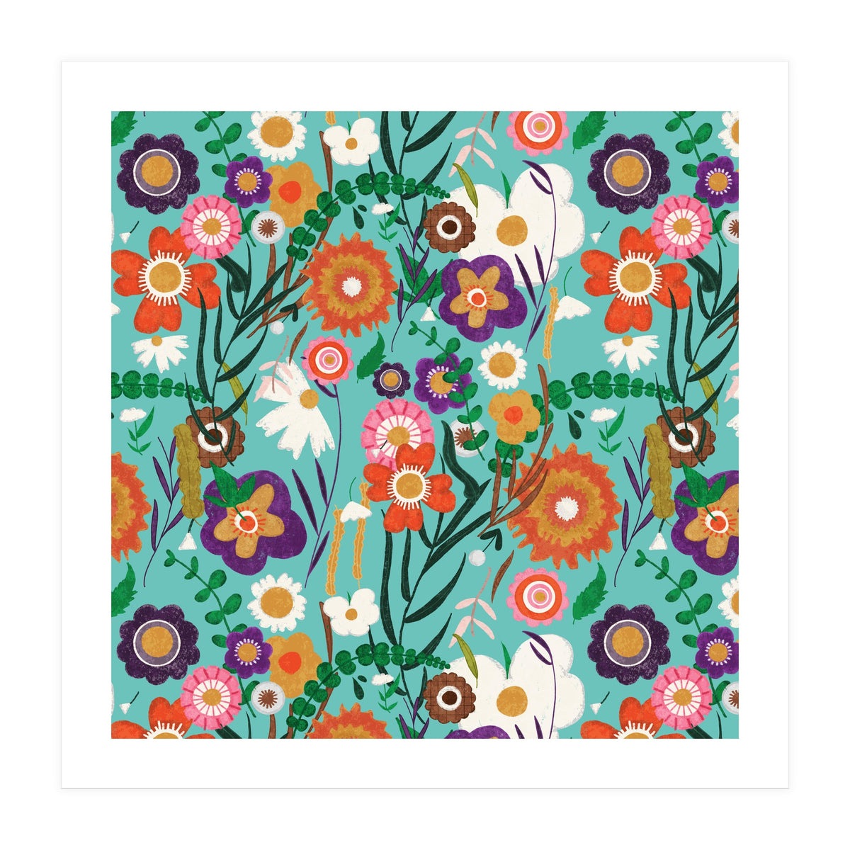 Folk Spring Floral Blue  (Print Only)
