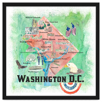 Washington Dc Usa Illustrated Travel Poster Favorite Map Tourist Highlights