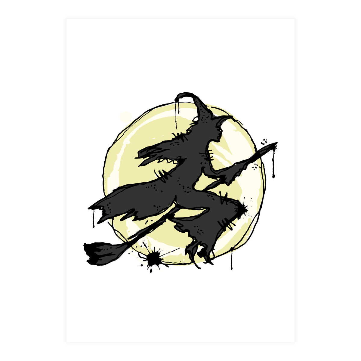 Witch on her broom sketch (Print Only)