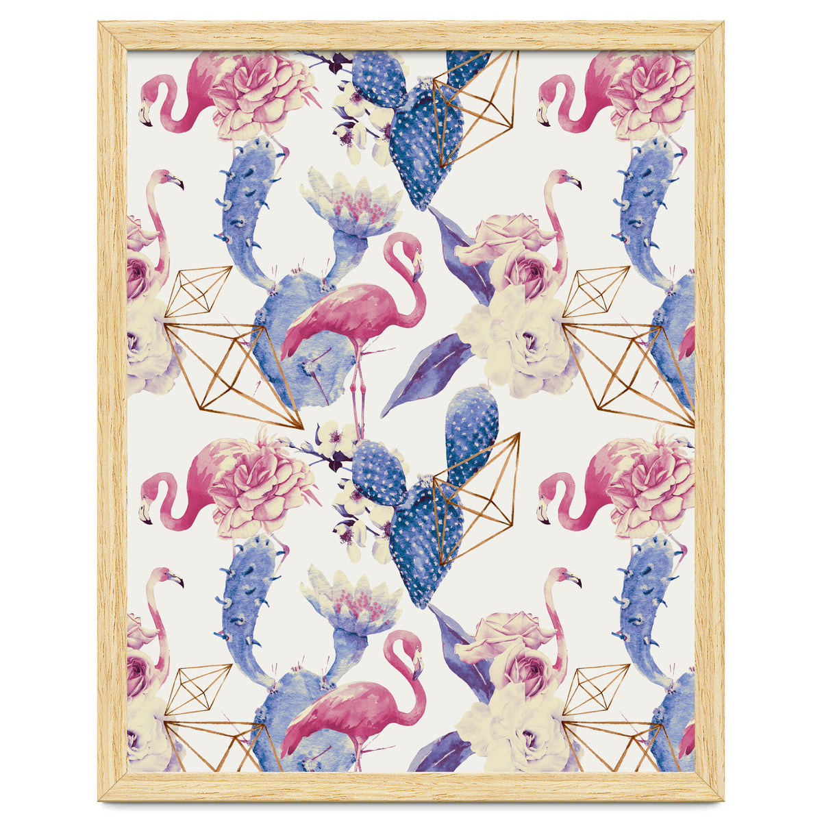 Flamingos, geometric and flowers 02