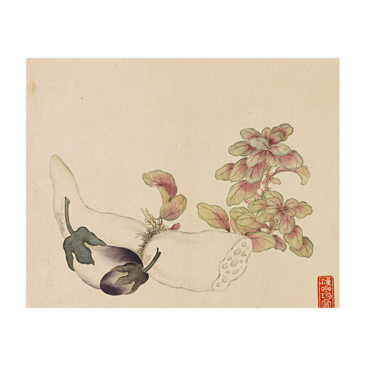 Wang Chengyu ~flowers, Vegetables, Fruits, Eggplant, Lotus Root (Print Only)
