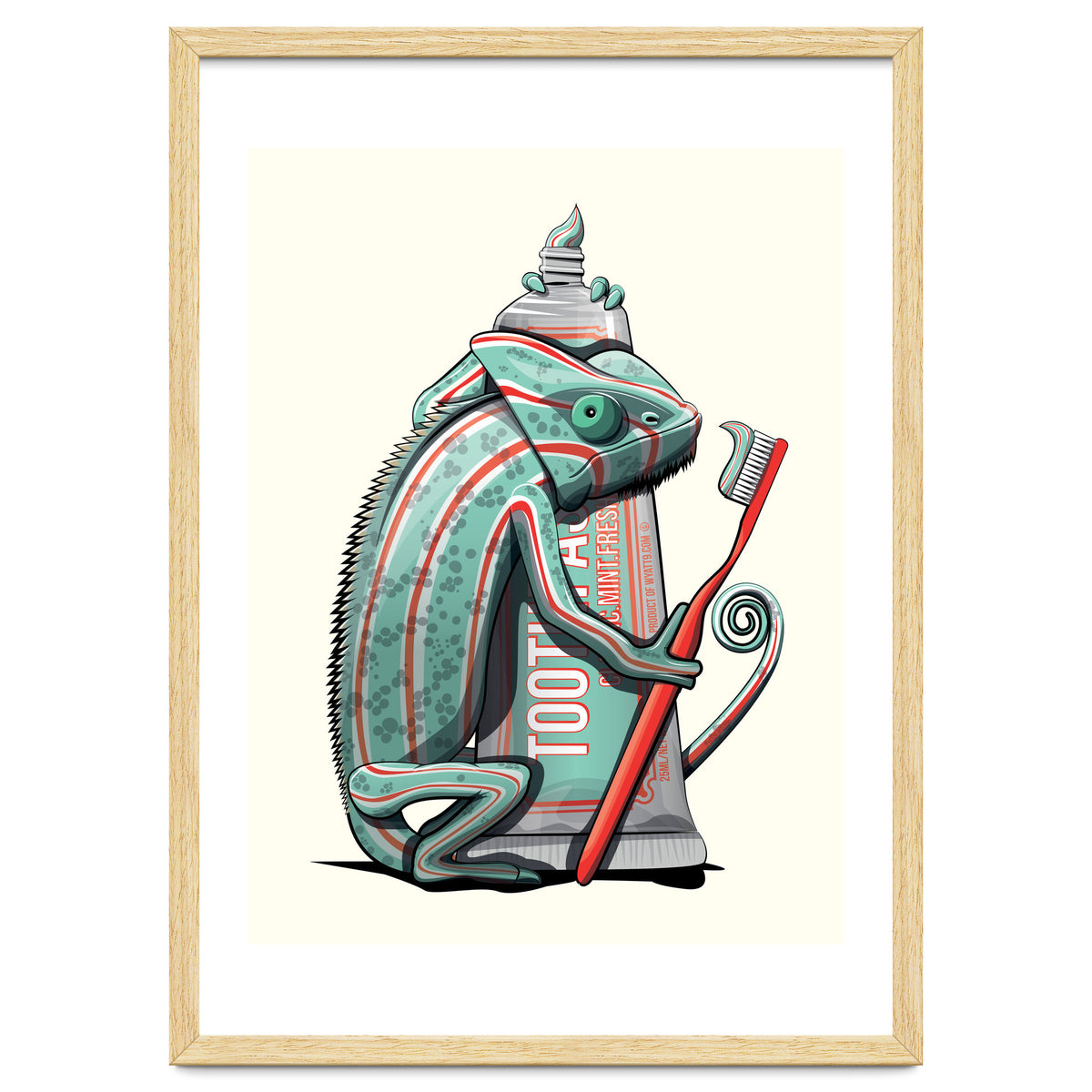 Chameleon Brushing Teeth, Funny Bathroom Humour