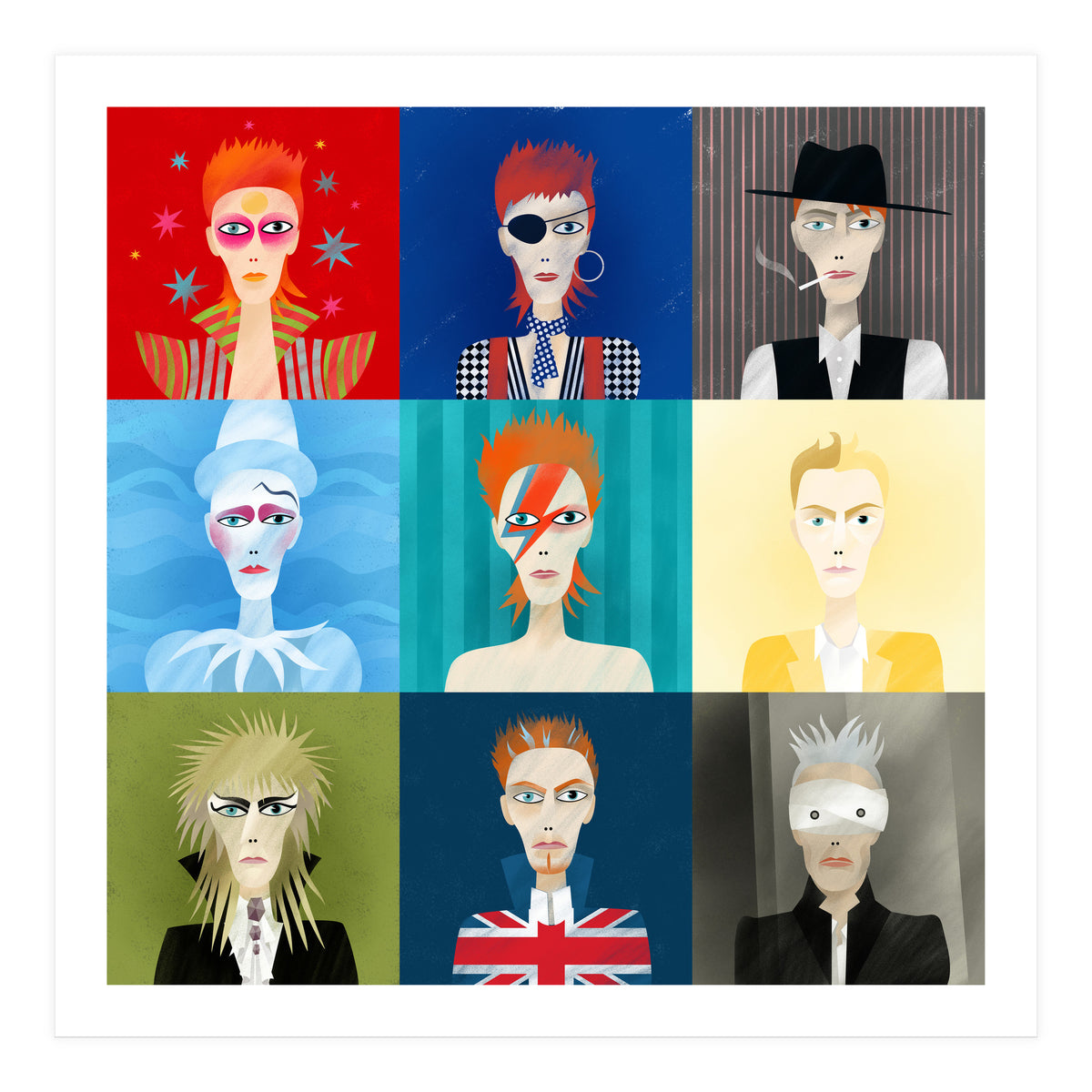 9 Portraits Of David Bowie (Print Only)