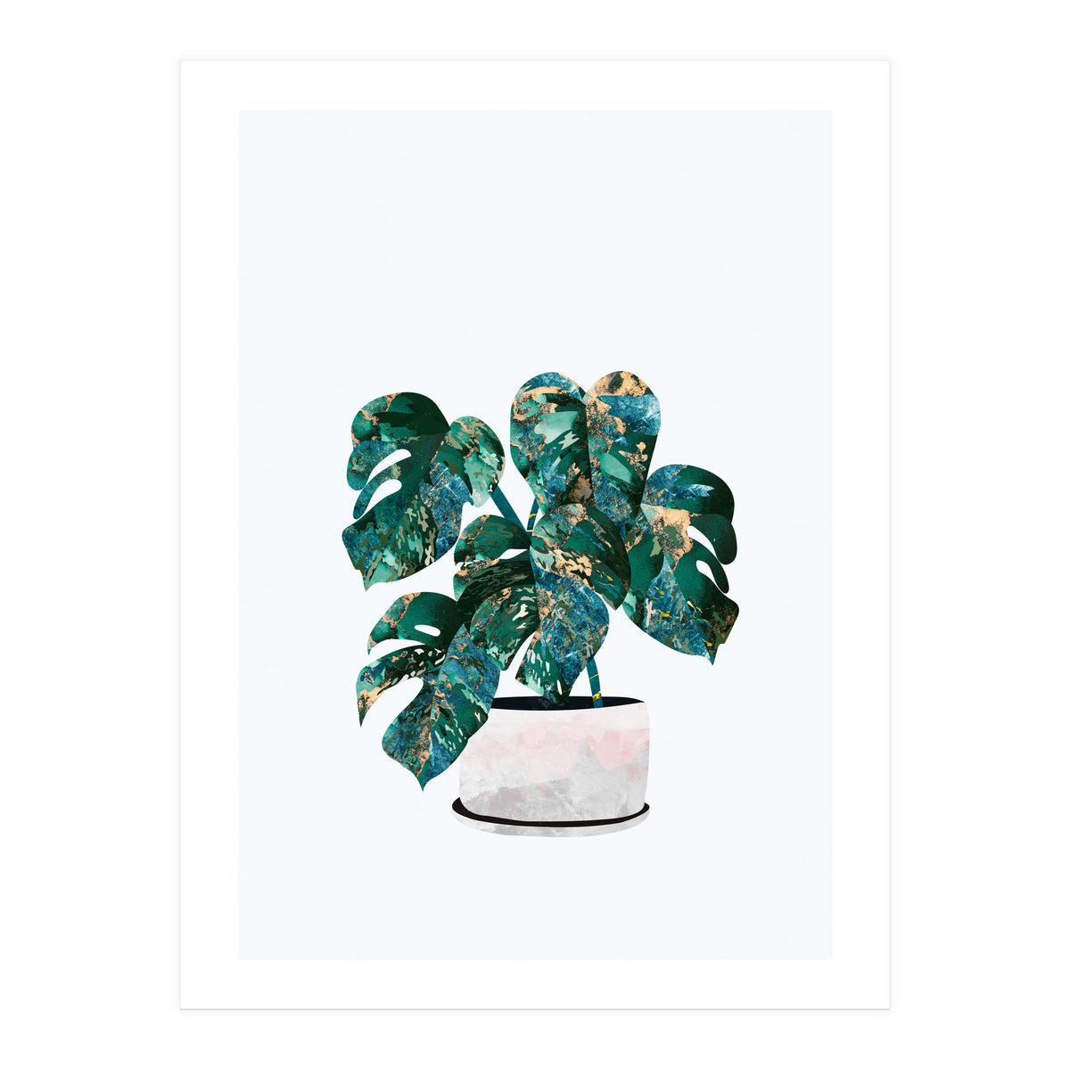 Swiss Cheese Monstera Plant Gold and Green (Print Only)