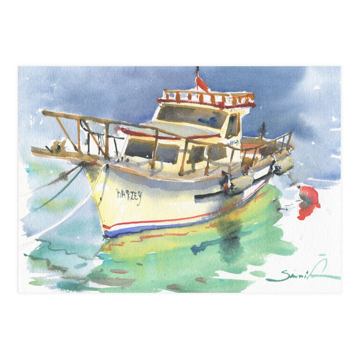 Yacht painting watercolor (Print Only)