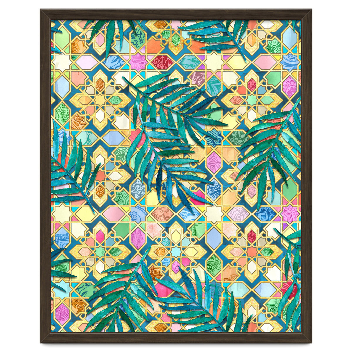 Gilded Moroccan Mosaic Tiles with Palm Leaves