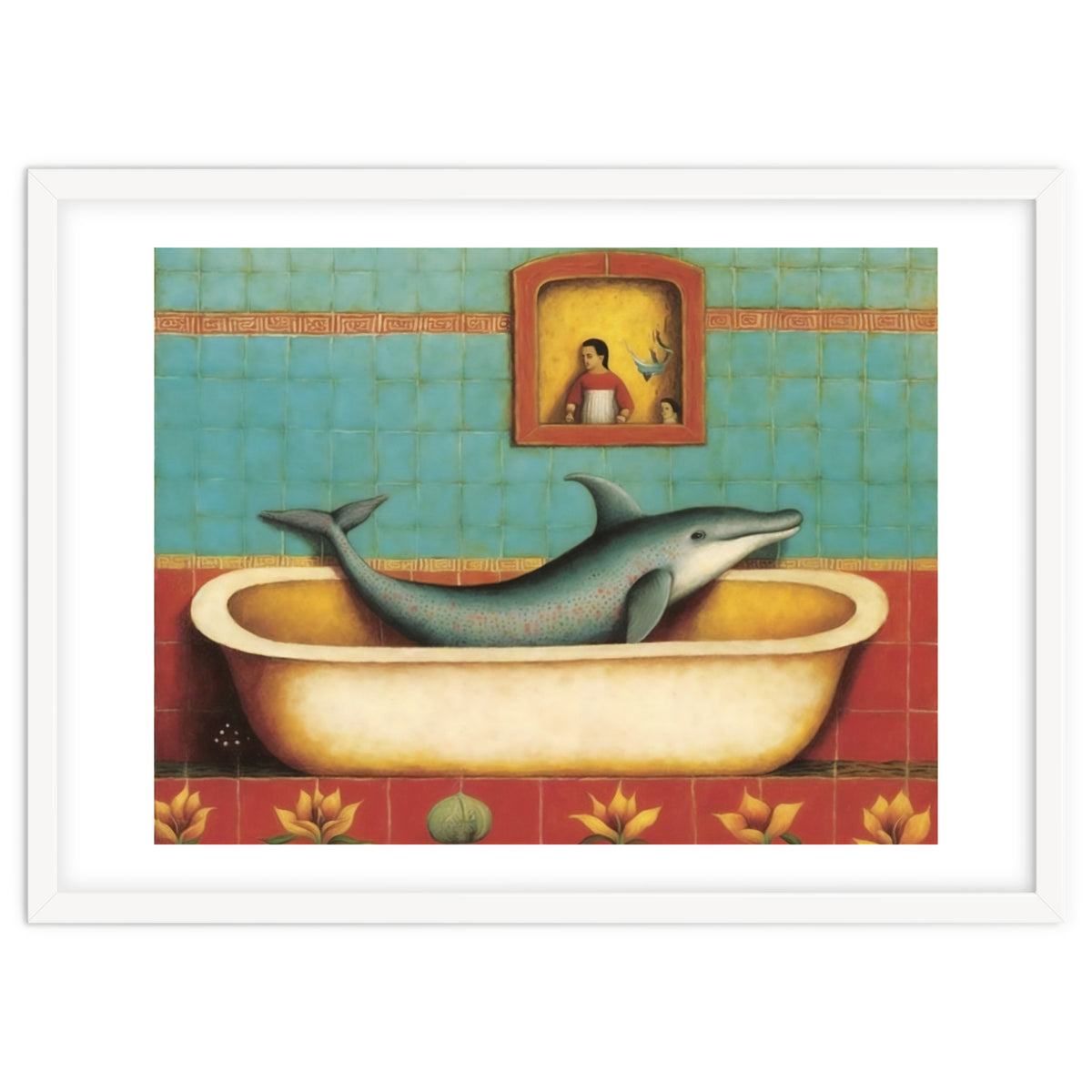 Dolphin In A Bath Folk Art