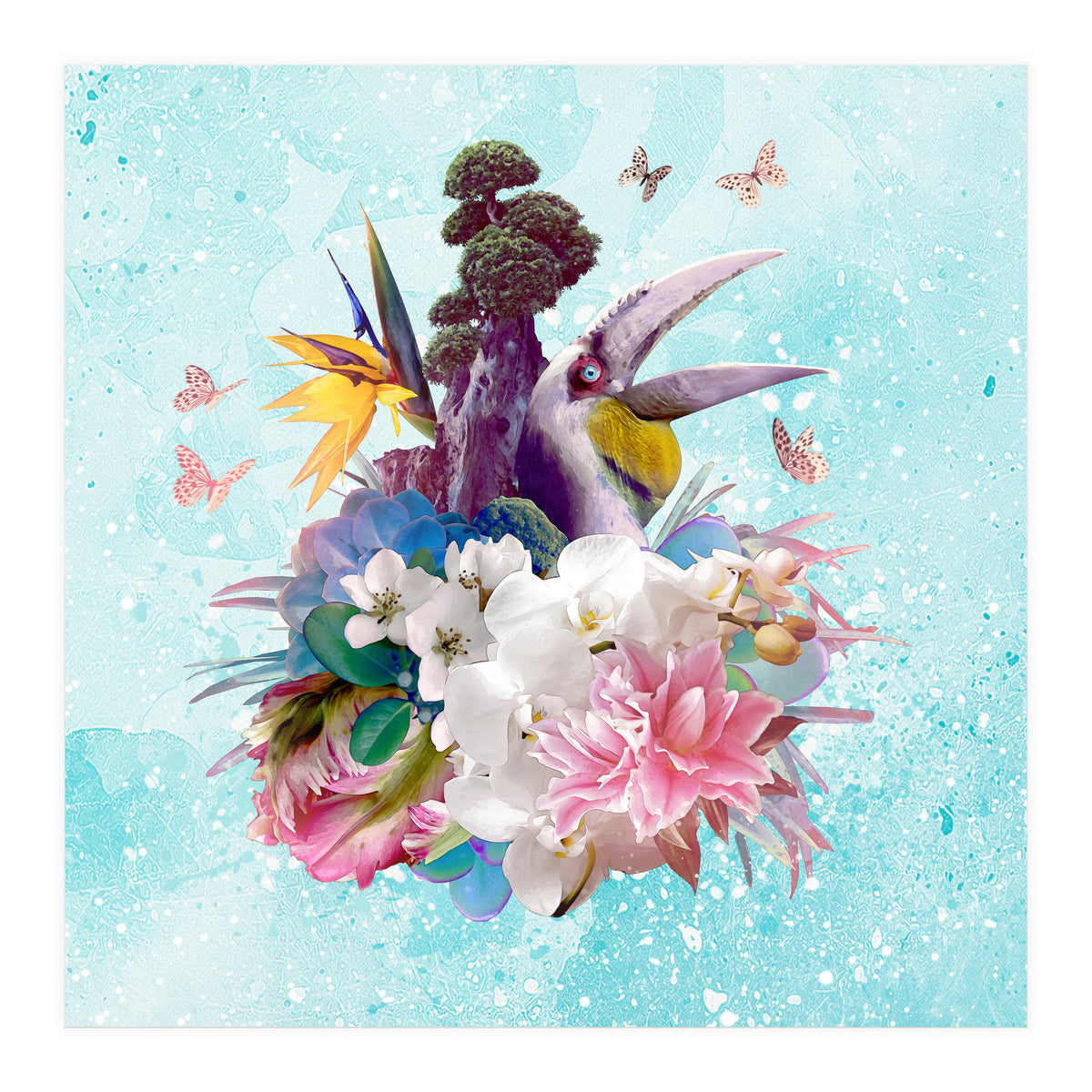 Floral Hornbill Blue (Print Only)