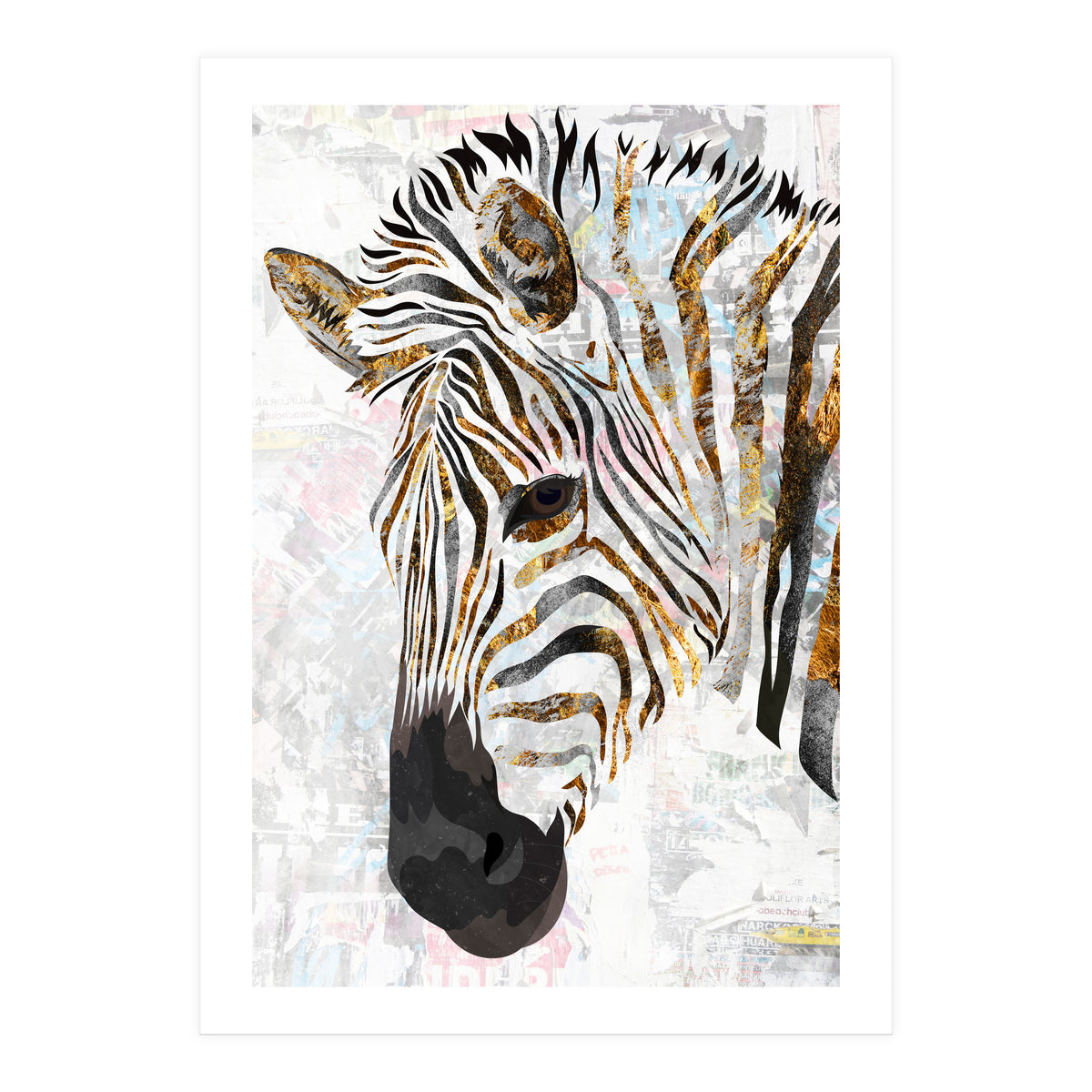 Grungy Zebra Gold and White (Print Only)