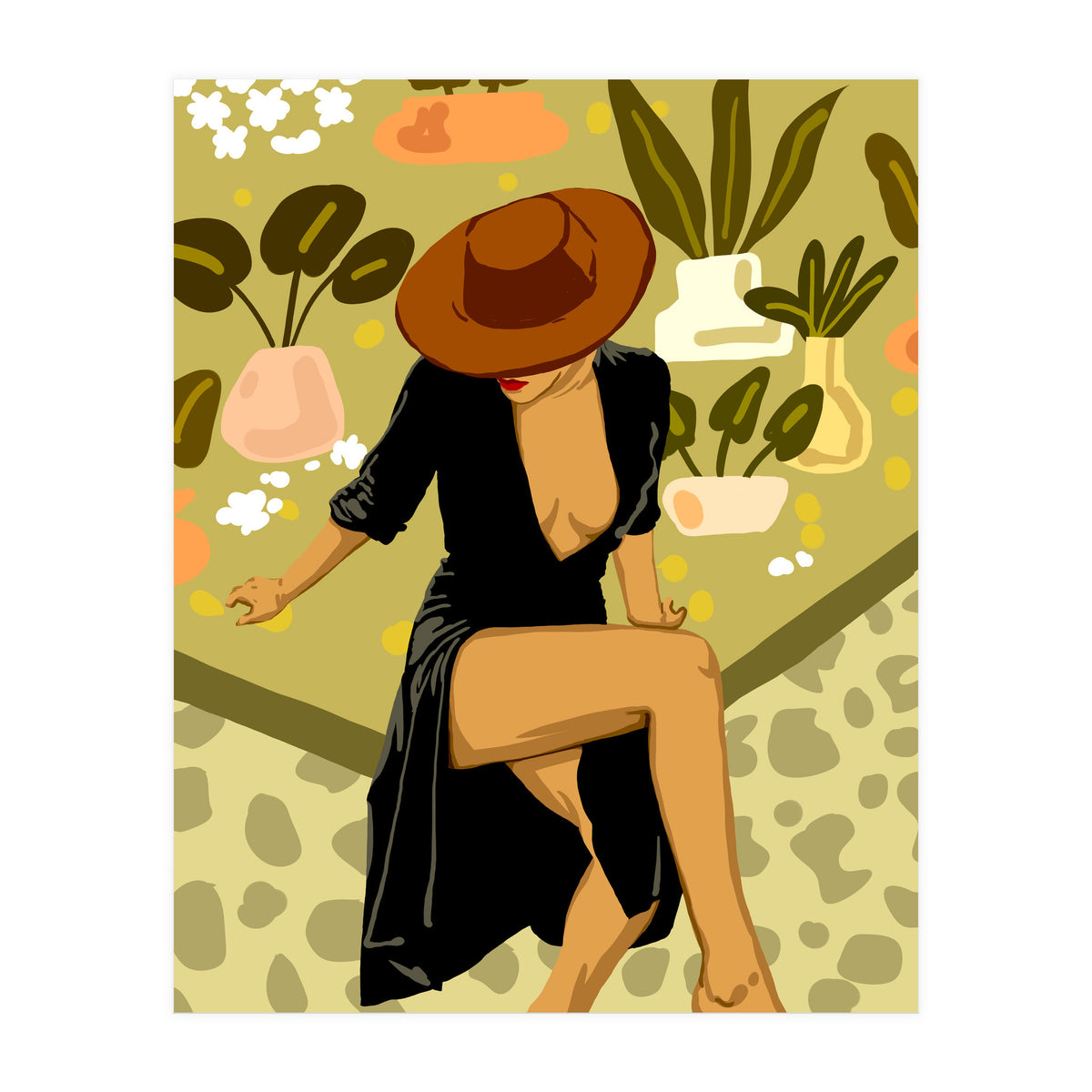 Make it Worth Their While, High Fashion Brown Woman Illustration, Plant Lady Little Black Dress (Print Only)