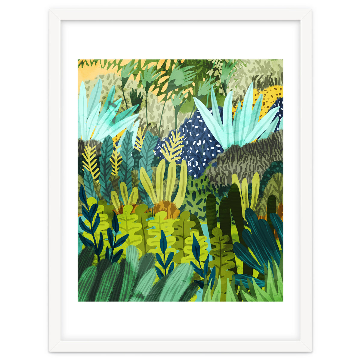Wild Jungle Painting, Forest Dark Botanical Nature, Plants Tropical Eclectic Modern Illustration