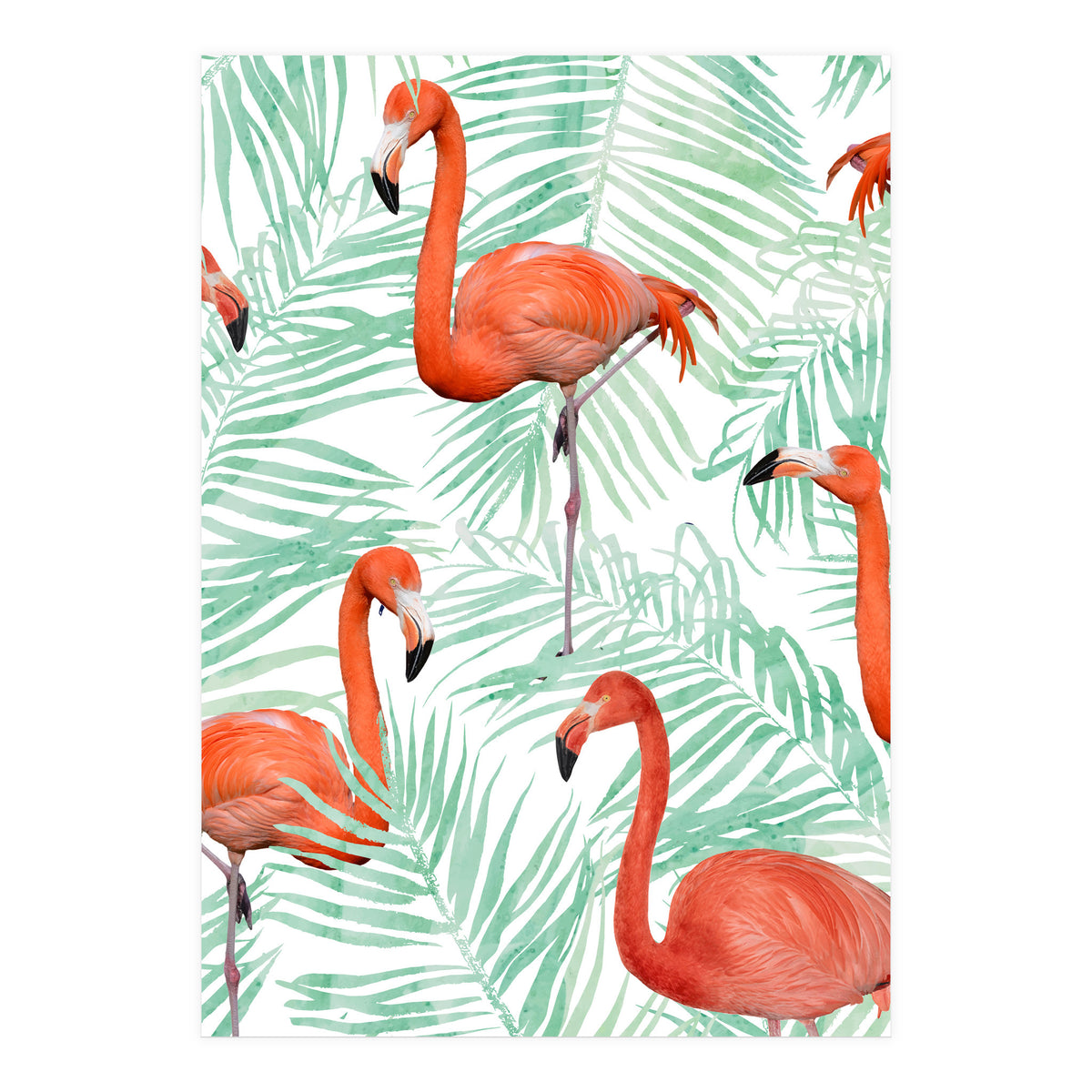 Flamingo And Mint Palm (Print Only)